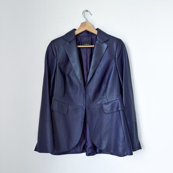 AKRIS Lamb Nappa Leather Collared Blazer Purple 12 - Picture 2 of 11